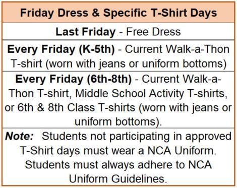 Free Dress and WAT Dress Days Chart 24-25a